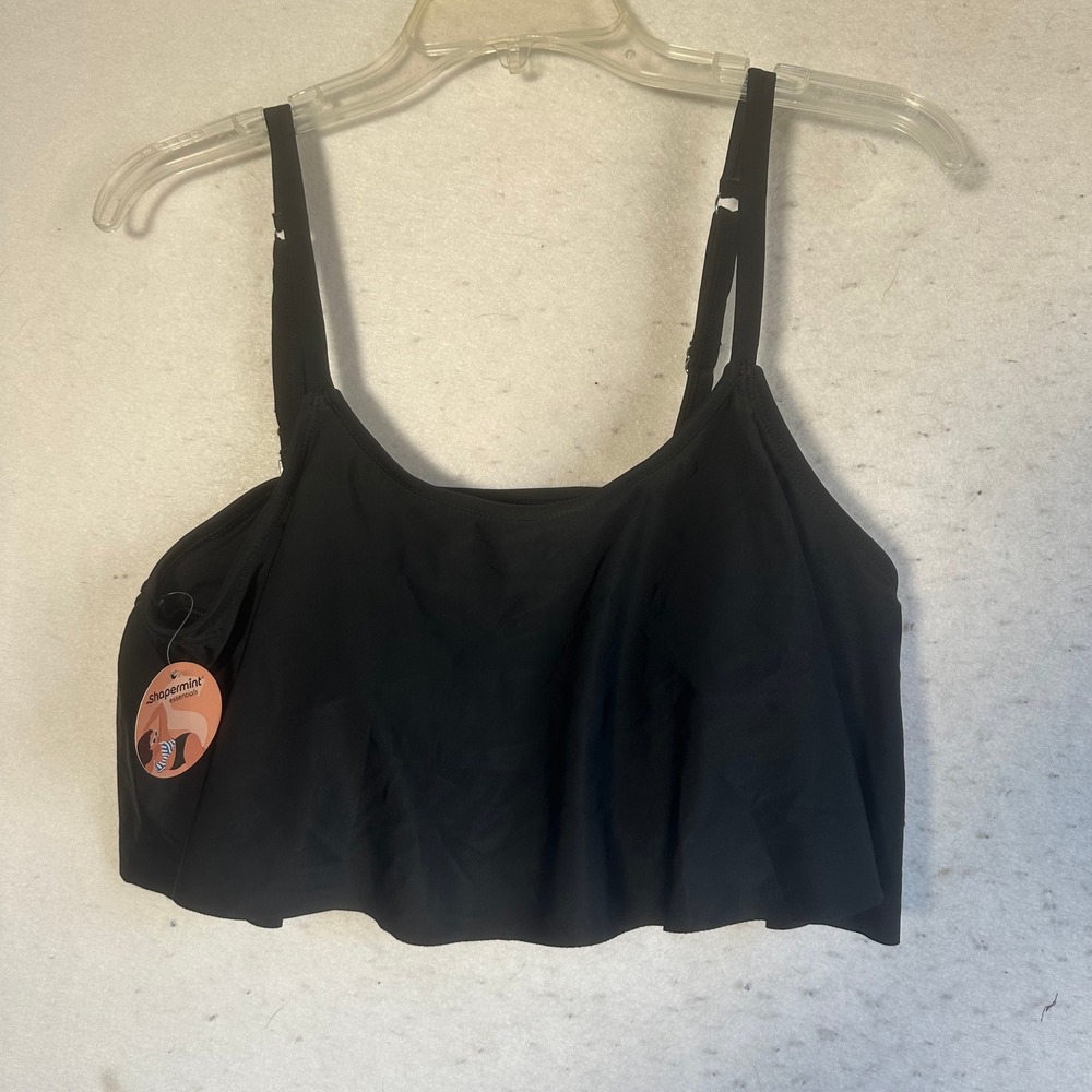 Shapermint Essentials Swim Ruffled Bikini Top Black XL #81007 Adjustable Straps